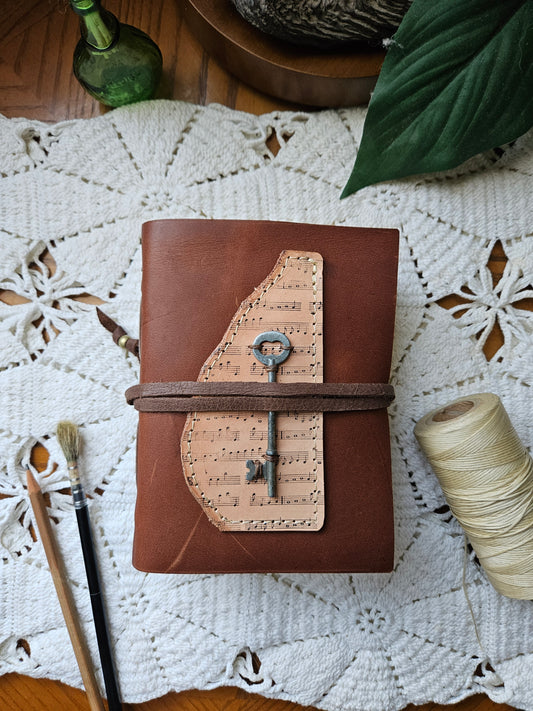 Antique Brass Key Music Note Leather Journal