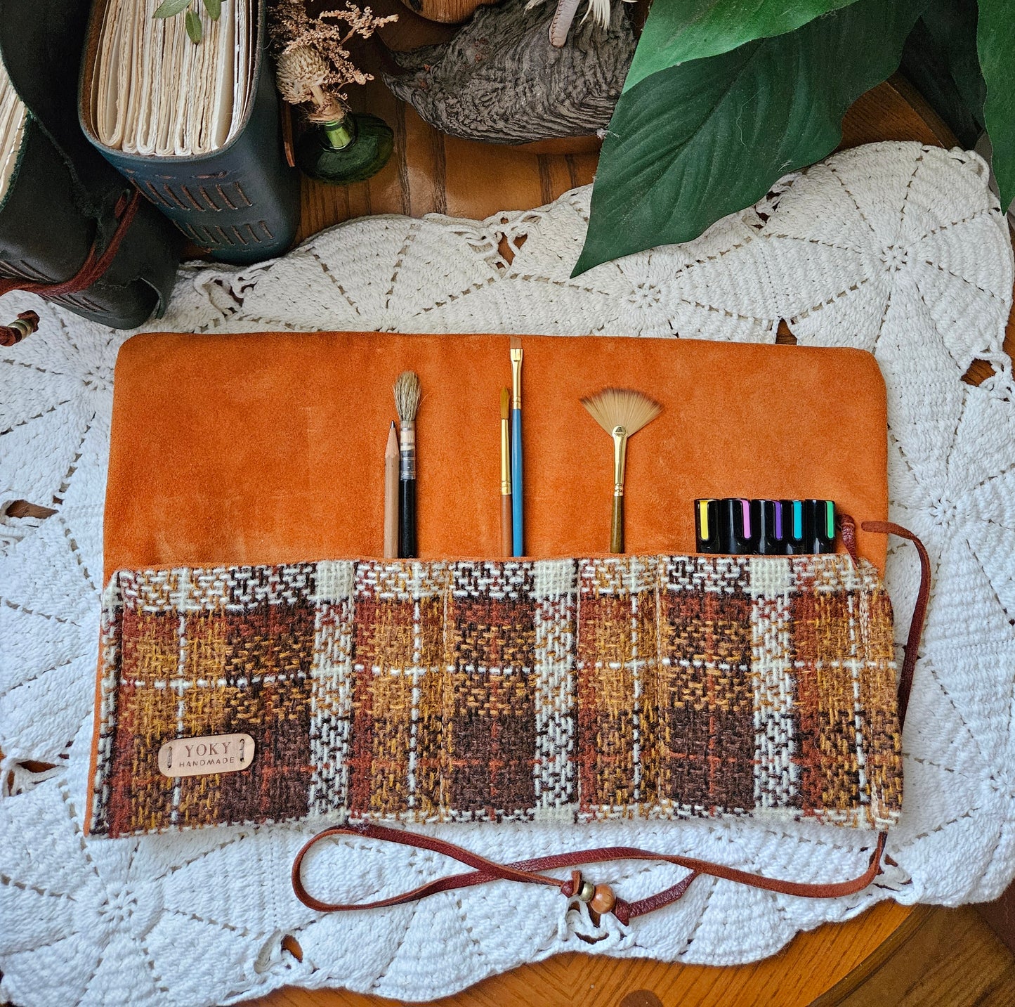 Vintage Fabric & Leather Suede Multi Tool Wrap